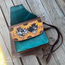 Load image into Gallery viewer, Distressed Turquoise and Sunflower Saddle Bags
