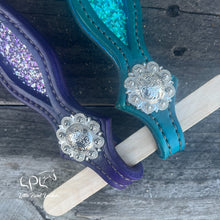 Load image into Gallery viewer, Purple & Teal Glitter Double Ear Headstall