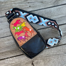 Load image into Gallery viewer, Frolicking Horses Sling/Crossbody Bag- Colorful Horses