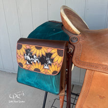 Load image into Gallery viewer, Distressed Turquoise and Sunflower Saddle Bags