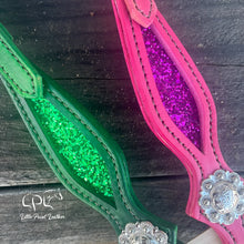 Load image into Gallery viewer, Green & Pink Glitter Double Ear Headstall