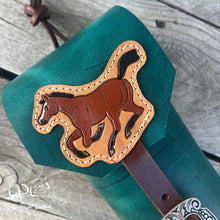 Load image into Gallery viewer, Distressed Teal Bottle Holder with Running Horse