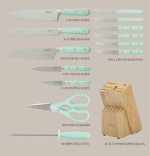 Load image into Gallery viewer, Sunflower Tooled and Cowhide Mint Knife Block Set