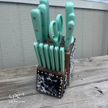 Load image into Gallery viewer, Cowhide Mint Knife Block Set