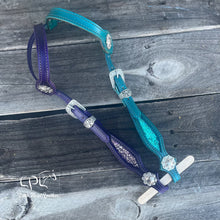 Load image into Gallery viewer, Purple & Teal Glitter Double Ear Headstall