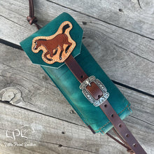 Load image into Gallery viewer, Distressed Teal Bottle Holder with Running Horse