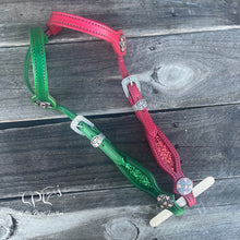 Load image into Gallery viewer, Green & Red Glitter Double Ear Headstall