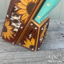 Load image into Gallery viewer, *AUCTION* Sunflower and Cowhide Turquoise Knife Block Set