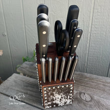 Load image into Gallery viewer, Cowhide Black Knife Block Set