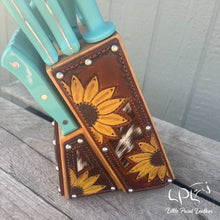 Load image into Gallery viewer, *AUCTION* Sunflower and Cowhide Turquoise Knife Block Set
