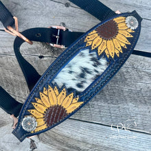 Load image into Gallery viewer, Navy Sunflower and Cowhide Halter