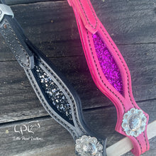 Load image into Gallery viewer, Black & Pink Glitter Double Ear Headstall