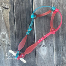 Load image into Gallery viewer, Red & Teal Glitter Double Ear Headstall