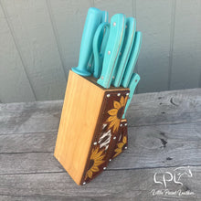 Load image into Gallery viewer, *AUCTION* Sunflower and Cowhide Turquoise Knife Block Set