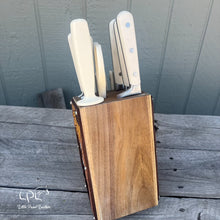 Load image into Gallery viewer, Sunflower Tooled and Cowhide Linen White Knife Block Set
