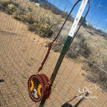 Load image into Gallery viewer, Brown Sunflower & Cowhide Mini Round Bag