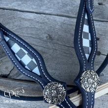 Load image into Gallery viewer, Dark Navy Checkered Browband Headstall