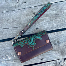 Load image into Gallery viewer, AUCTION Teal Floral Trifold Wallet & Wristlet
