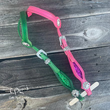 Load image into Gallery viewer, Green & Pink Glitter Double Ear Headstall