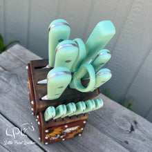 Load image into Gallery viewer, Sunflower Tooled and Cowhide Mint Knife Block Set