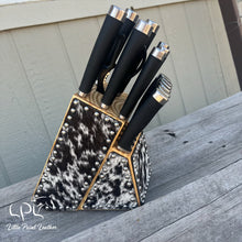 Load image into Gallery viewer, Cowhide Black Knife Block Set