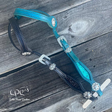 Load image into Gallery viewer, Black & Teal Glitter Double Ear Headstall