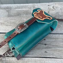 Load image into Gallery viewer, Distressed Teal Bottle Holder with Running Horse