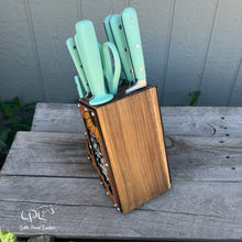 Load image into Gallery viewer, Sunflower Tooled and Cowhide Mint Knife Block Set