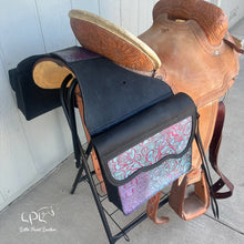 Load image into Gallery viewer, Distressed Black and Rio Hide Saddle Bags