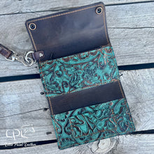 Load image into Gallery viewer, AUCTION Teal Floral Trifold Wallet & Wristlet