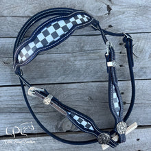 Load image into Gallery viewer, Dark Navy Checkered Browband Headstall