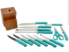 Load image into Gallery viewer, *AUCTION* Sunflower and Cowhide Turquoise Knife Block Set