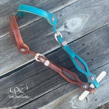 Load image into Gallery viewer, Brown & Teal Glitter Double Ear Headstall