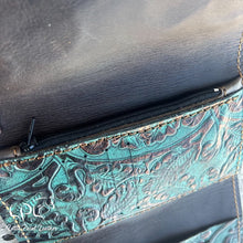 Load image into Gallery viewer, AUCTION Teal Floral Trifold Wallet & Wristlet