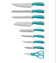 Load image into Gallery viewer, Sunflower Tooled and Cowhide Turquoise Knife Block Set