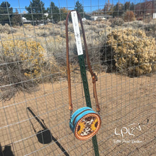 Load image into Gallery viewer, Blue Sunflower & Cowhide Mini Round Bag