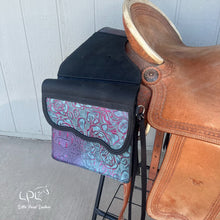 Load image into Gallery viewer, Distressed Black and Rio Hide Saddle Bags