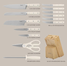 Load image into Gallery viewer, Sunflower Tooled and Cowhide Linen White Knife Block Set