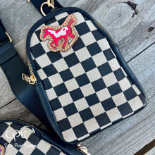 Load image into Gallery viewer, Neon Ponies Small Checkered Sling/Crossbody Bag