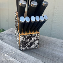 Load image into Gallery viewer, Cowhide Black Knife Block Set
