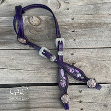 Load image into Gallery viewer, Dark Purple Bat One Ear Headstall
