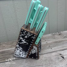 Load image into Gallery viewer, Cowhide Mint Knife Block Set
