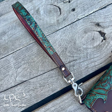 Load image into Gallery viewer, AUCTION Teal Floral Trifold Wallet &amp; Wristlet
