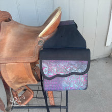 Load image into Gallery viewer, Distressed Black and Rio Hide Saddle Bags
