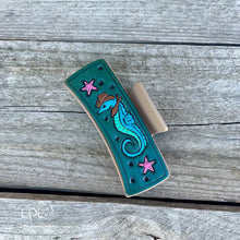 Load image into Gallery viewer, Cowboy Seahorse Tooled Leather Hair Clip
