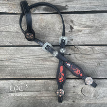 Load image into Gallery viewer, Black Red Bat One Ear Headstall
