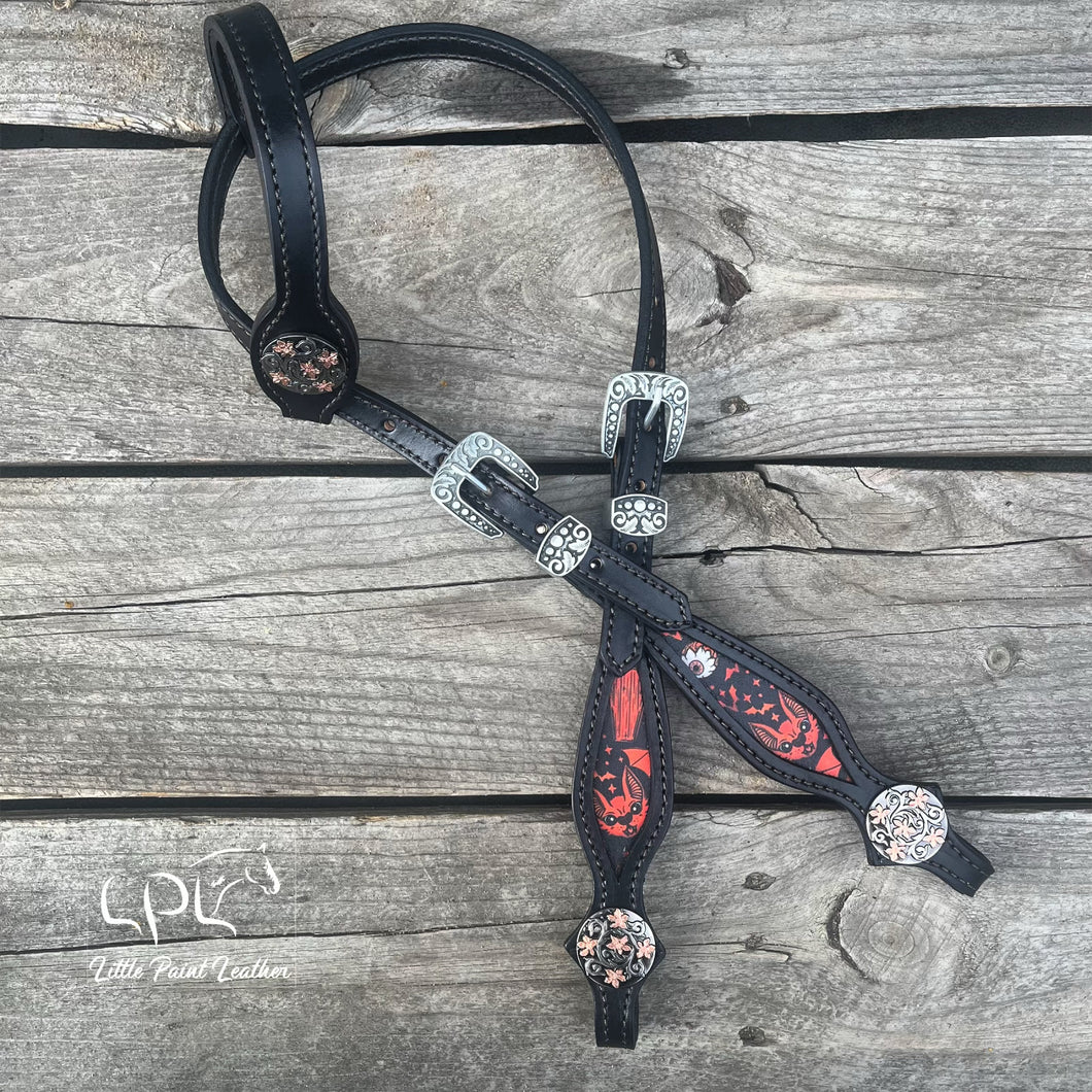 Black Red Bat One Ear Headstall