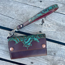 Load image into Gallery viewer, AUCTION Teal Floral Trifold Wallet &amp; Wristlet
