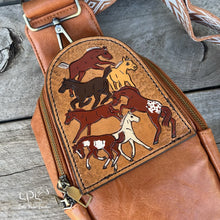 Load image into Gallery viewer, Frolicking Horses Sling/Crossbody Bag- Chestnuts *SLIGHT BLEMISH*
