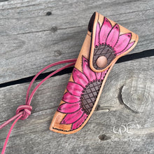 Load image into Gallery viewer, Pink Flower Tooled Hoof Pick Holder
